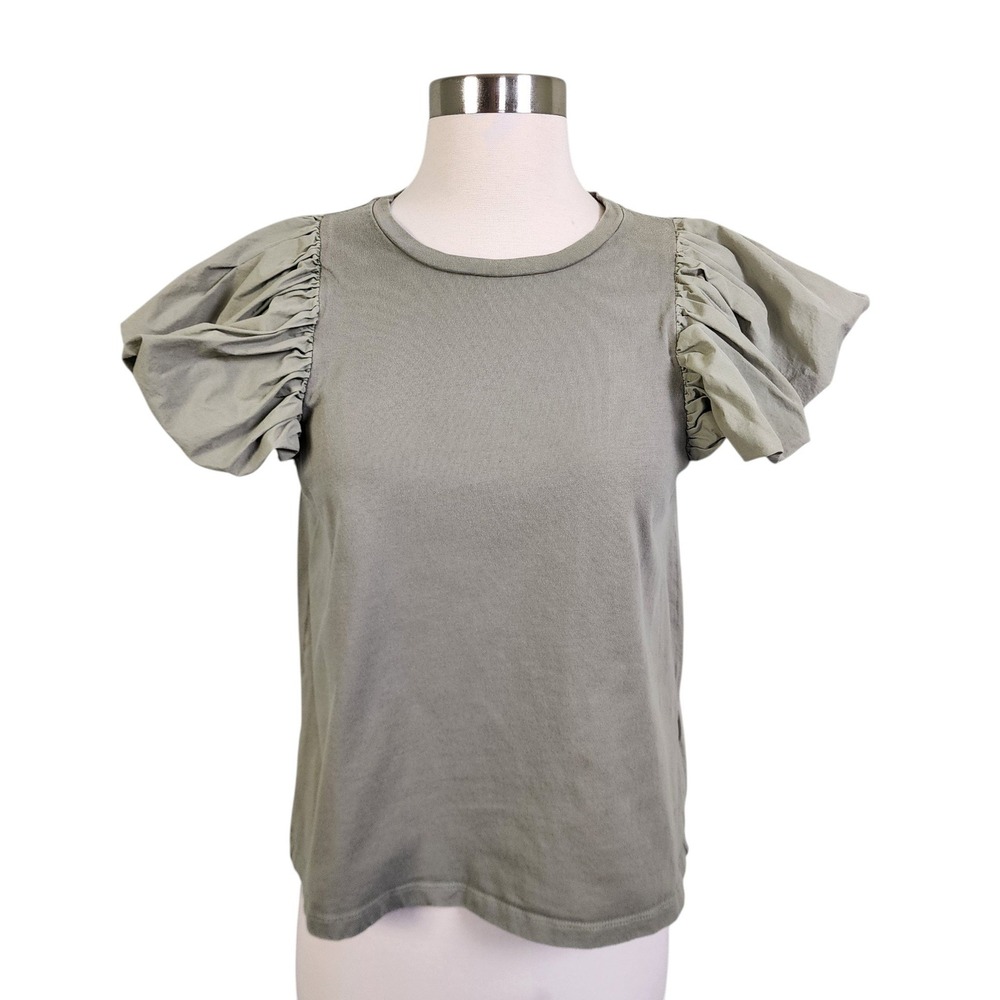 Anthropologie Maeve‎ Womens Puff Sleeve Shirt Size Small Sage Green Cotton